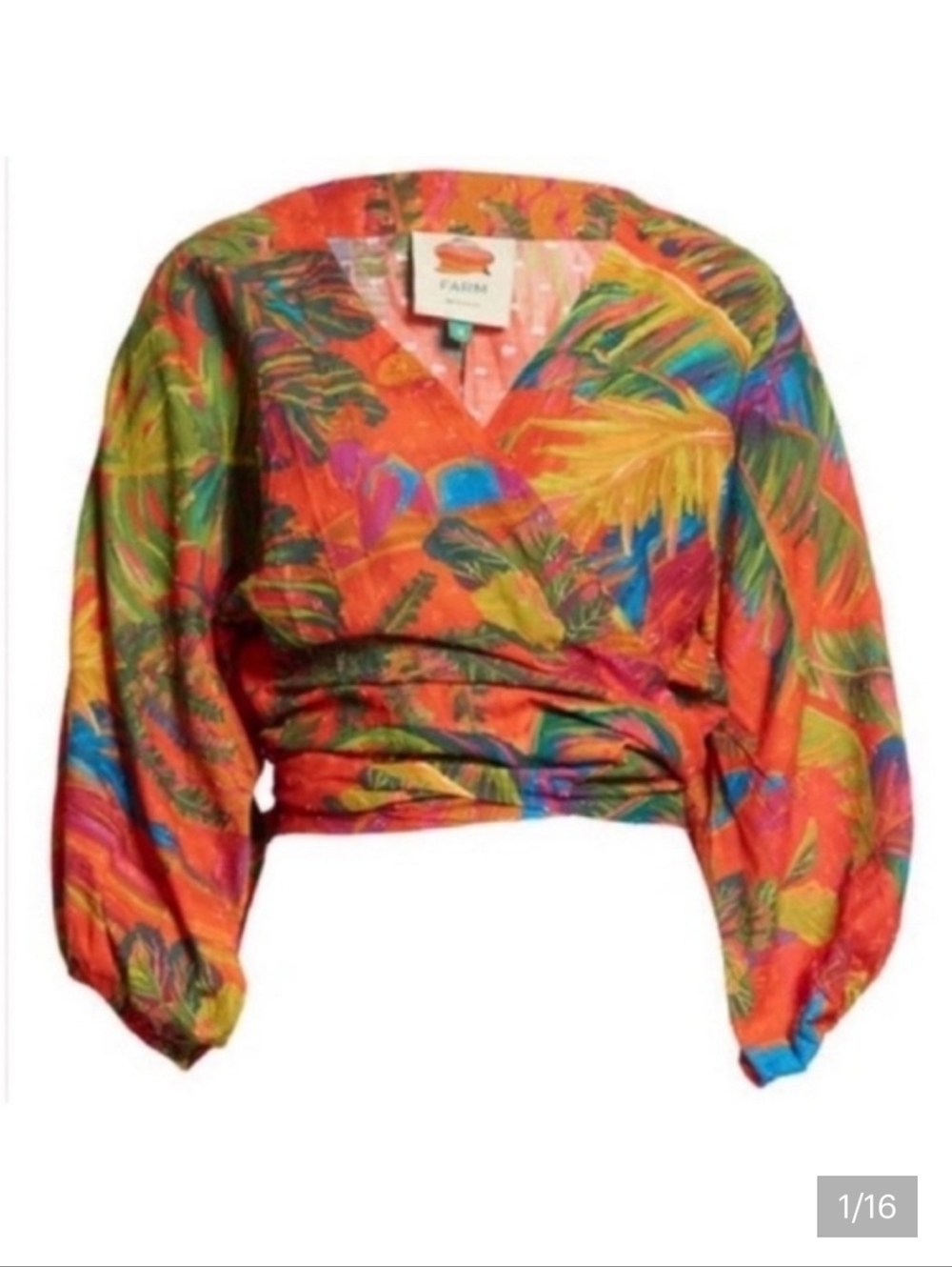 FARM Rio Tropical Tie-Front Crop Top in Vibrant Multi-Color - Picture 2 of 5
